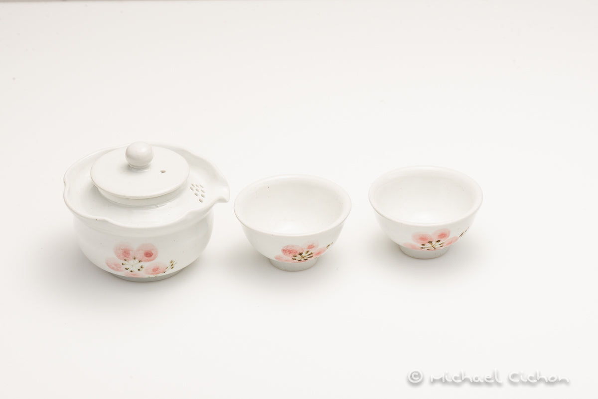 2 Cup Korean Gaiwan Set -pink flower design